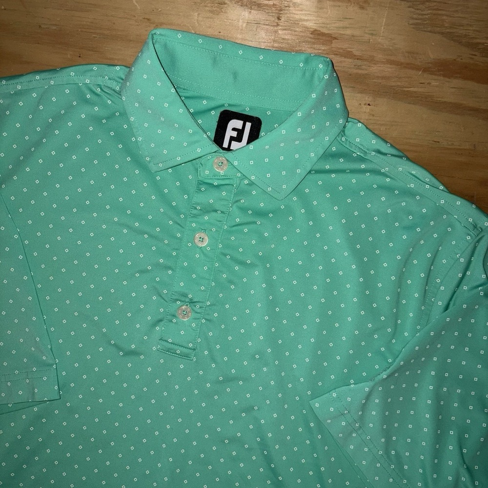 FJ Footjoy Mens Medium Golf Polo All Over Geometric Diamond All Over Print Green